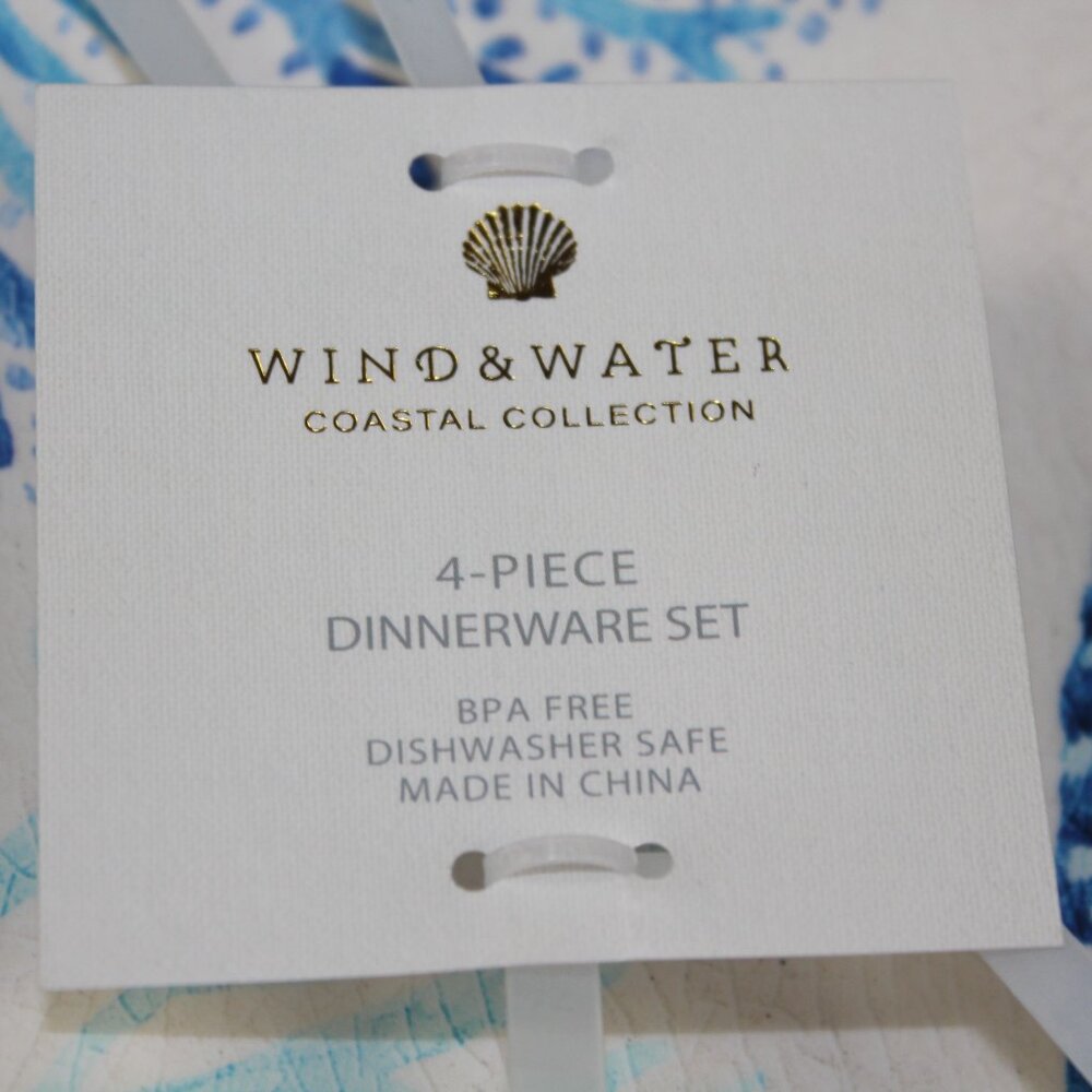 Wind & Water Coastal Dinner Plates Sea Turtle Set of 4 Melamine 11" Blue NWT - Picture 3 of 7